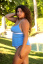 Plus size Sky Blue Scoop Neck Tankini with Cheeky thong bottom